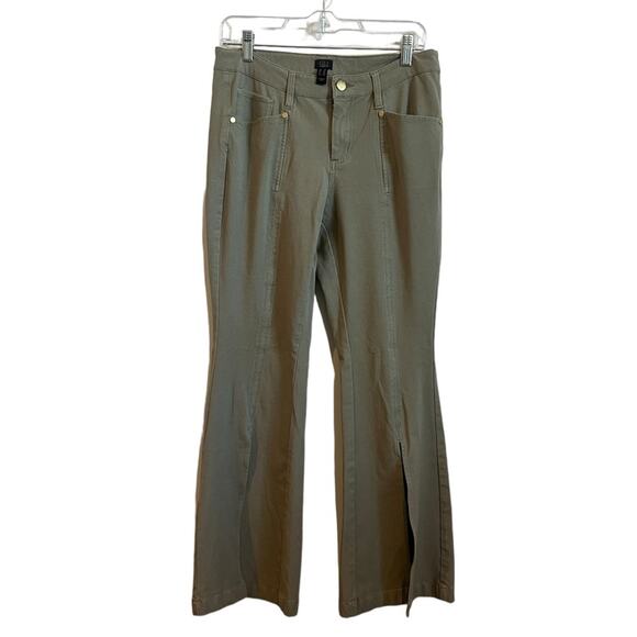 GILI Pants Women 10 Green Duel Stretch Front Slit Flare Boho Spring Western - Picture 1 of 10